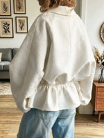 Retro Floral Pattern Lapel Zip Drawstring Waist Art Casual Stylish Long Sleeve Coat