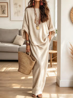 Retro Elegant Loose Art Casual Stylish 3/4 Sleeve Top And Skirt Two-piece Set