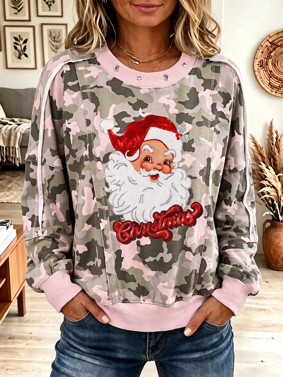 Vintage Elegant Sparkly Santa Claus Christmas Sweatshirt