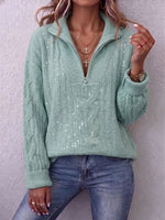 Vintage Elegant Shiny Patchwork Zipper Sweater