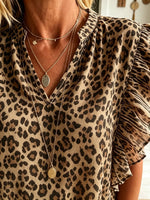 Women's Layered Ruffle Sleeve Leopard Print Blouse