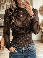 Women's Mesh Polka Dot Cowl Neck Top