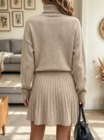 Women's Turtleneck Sweater and Pleated Knit Skirt Set