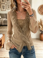 Women's Faux Fur Trim Lace Wrap Top