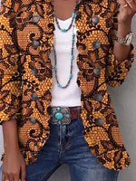Retro Floral Pattern Art Print Ruffle Casual Stylish Cotton Lapel Coat