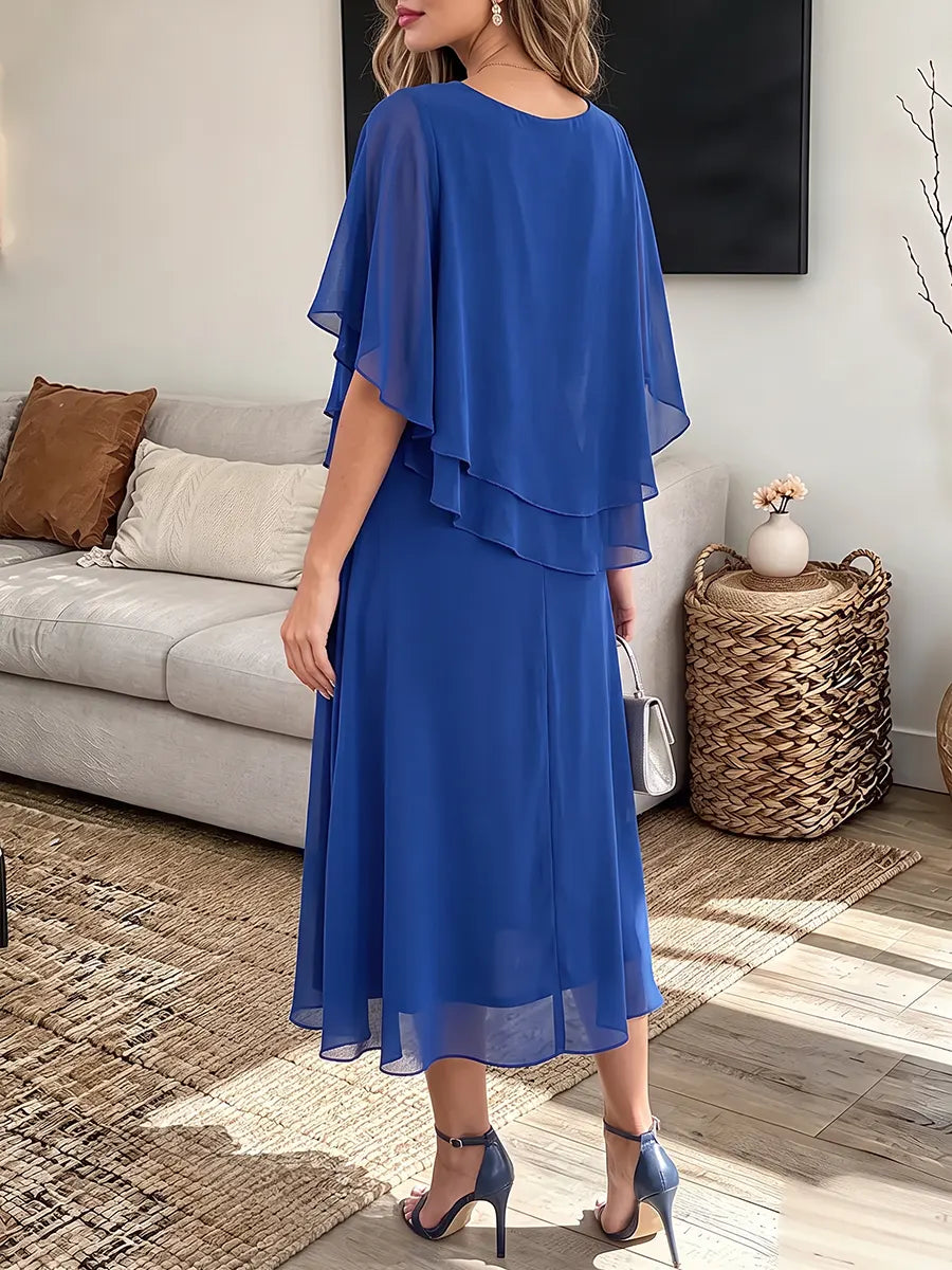 Vintage Elegant Chiffon Irregular Ruffles Dress