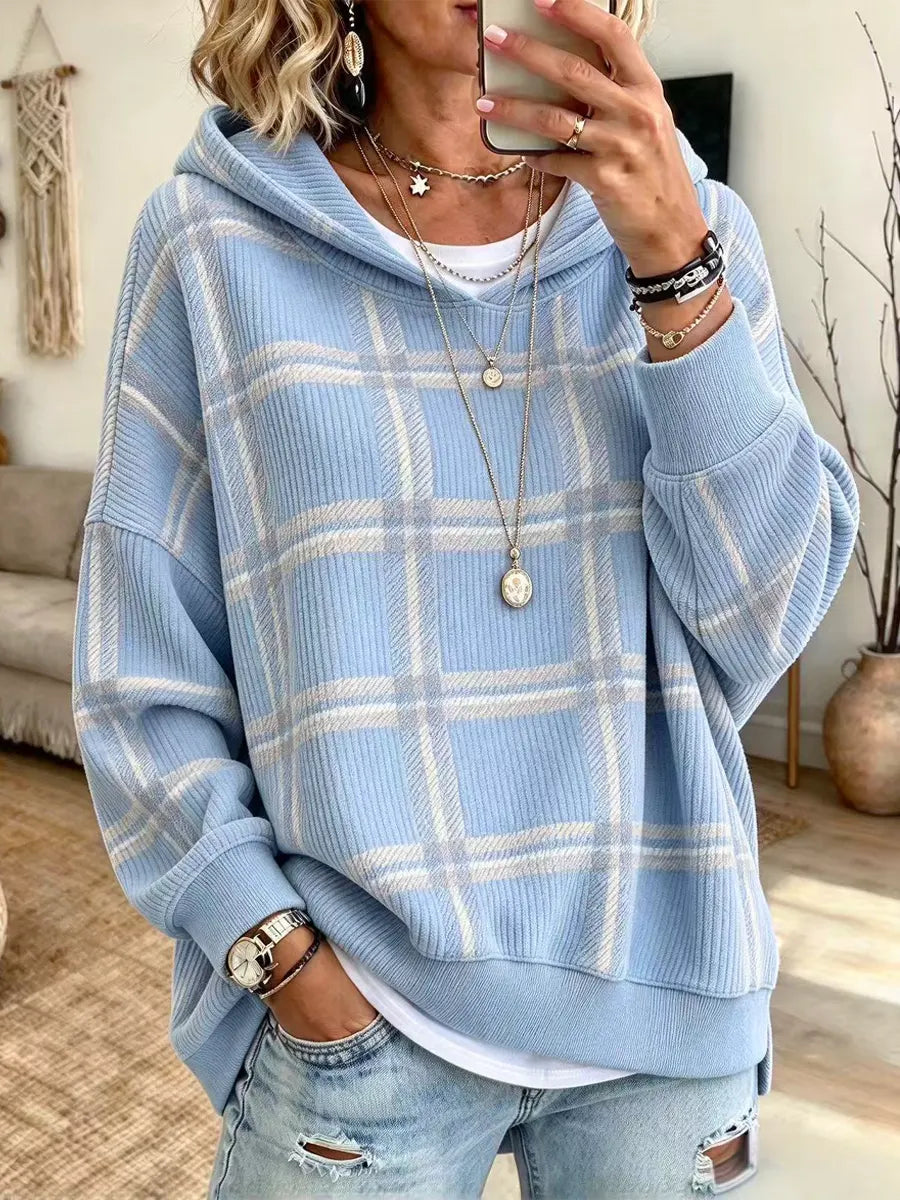 Retro Plaid Pattern Art Casual Stylish Long Sleeve Hooded Sweatshirt