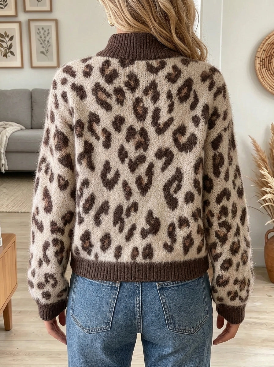 Women's Leopard Half-Zip Knit Pullover