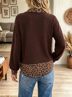 Women's Leopard Print Collar Pullover Top