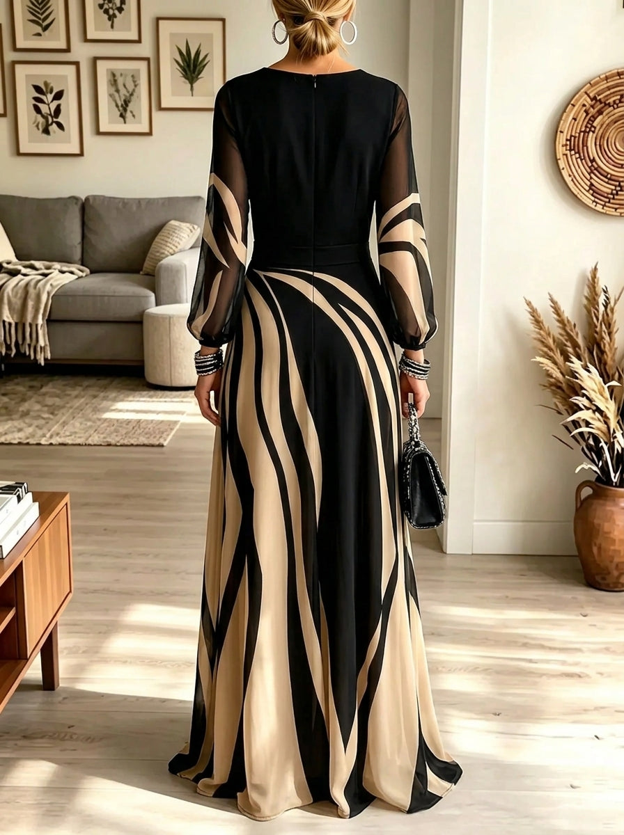 Women's Abstract Swirl Print Sheer Maxi Dress