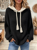 Women's Two-Tone Tassel Drawstring Knit Hoodie