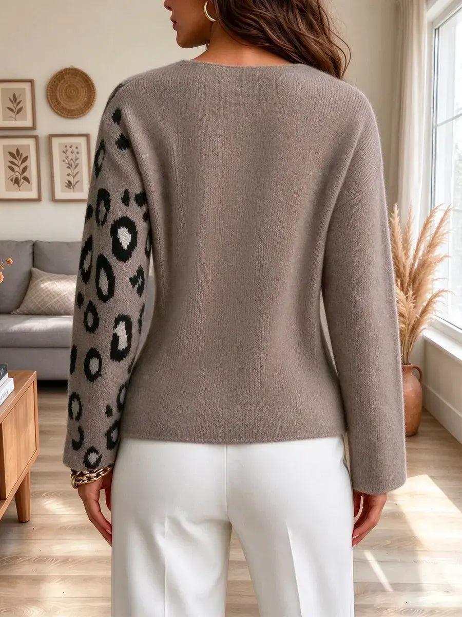 Retro Leopard V Neck Art Casual Stylish Long Sleeve Cardigan Sweater