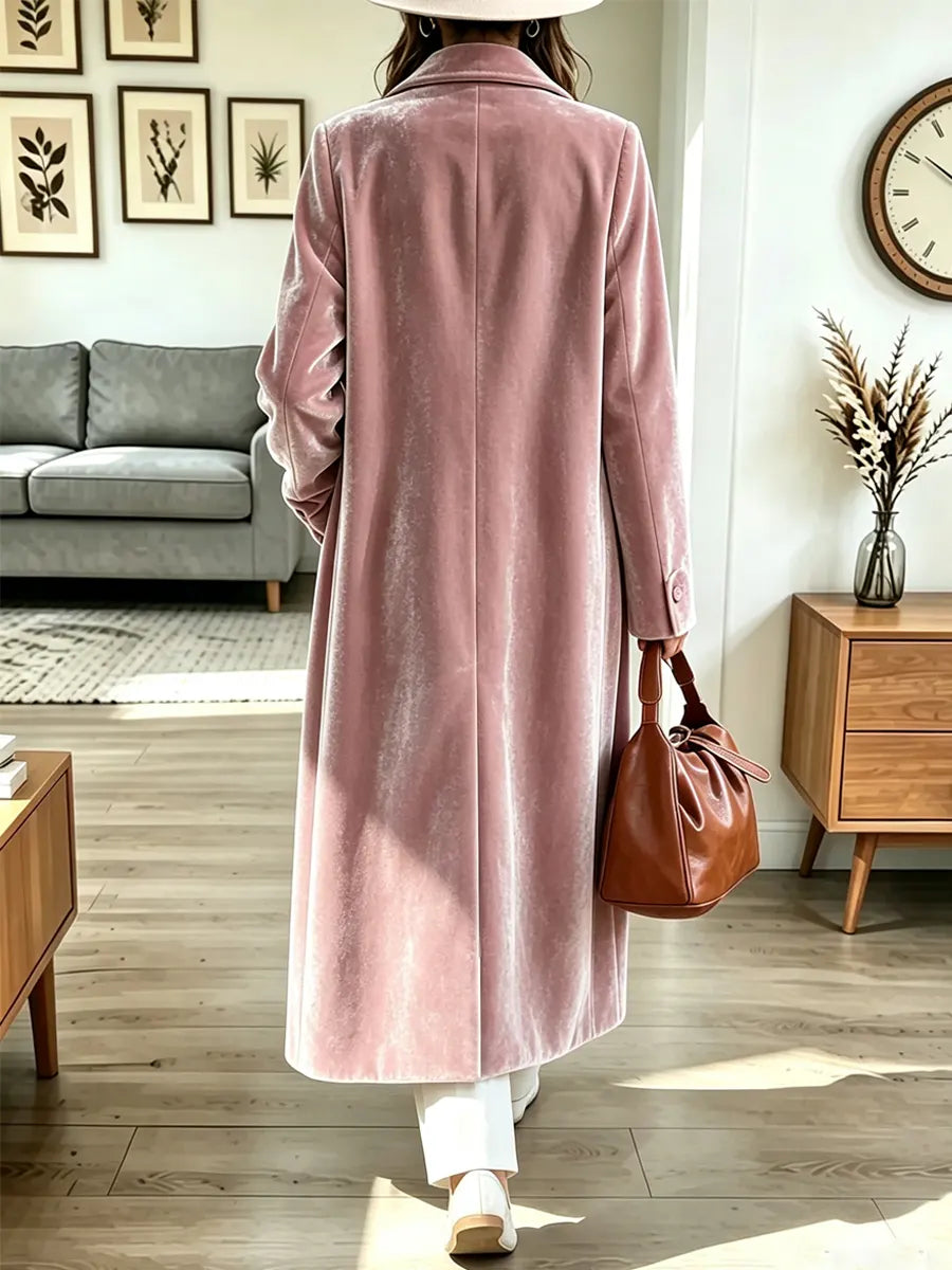 Retro Elegant Velvet Art Lapel Casual Stylish Long Sleeve Long Coat