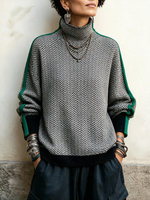 Cozy Herringbone Mock Neck Sweater