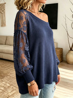 Women's Off-the-Shoulder Sheer Lace Sleeve Sweater