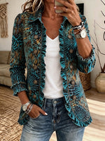 Women Leopard Print Ruffle Trim Lapel Button Outerwear Jacket