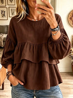 Women's Tiered Ruffle Balloon Sleeve Babydoll Blouse