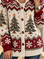 Retro Christmas Pattern Art Print Casual Stylish Long Sleeve Hooded Knit Coat
