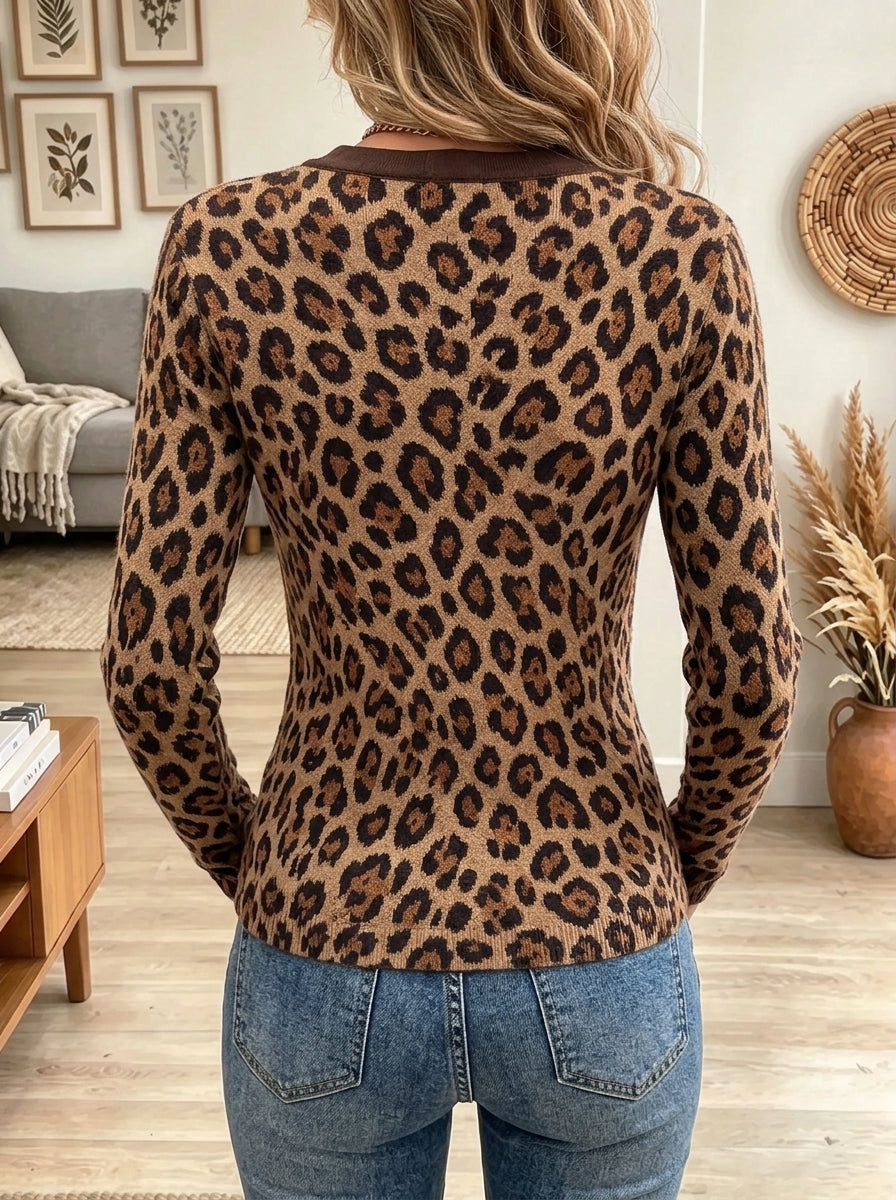 Women's Leopard Wrap V-Neck Sweater