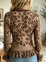 Women's Leopard Print Zipper Peplum Cardigan