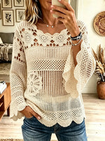 Women's Crochet Lace Flared Sleeve Scalloped Top