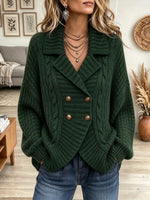 Women's Cable Knit Double-Breasted Cardigan Sweater