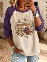 Halloween Floral Pumpkin Raglan Long Sleeve Fall Casual Sweatshirt