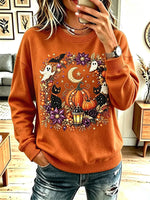 Vintage Halloween Ghost Pattern Art Casual Stylish Long Sleeve Sweatshirt