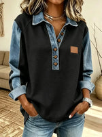 Retro Chic Art Long Sleeve Casual Stylish Denim Patchwork Shirt