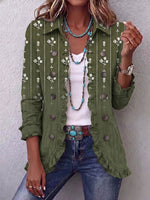 Vintage Elegant Pattern Patchwork Ruffled Jacket