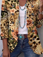 Retro Floral Leopard Pattern Art Print Ruffle Casual Stylish Cotton Lapel Coat