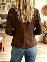 Women's Epaulet Button Accent Faux Suede Blazer