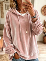 Women's Velvet Drawstring Hooded Pullover