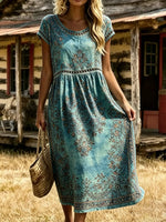 Women's Eyelet Cutout Damask Midi Dress