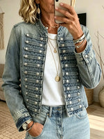 Women's Military Style Double-Breasted Denim Jacket