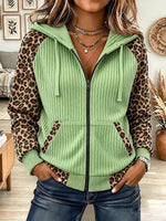 Vintage Elegant Knitted Fabric Patchwork Leopard Hooded Jacket