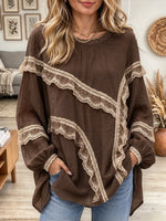 Women's Scalloped Floral Lace Trim Tunic Blouse