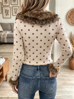 Women's Faux Fur Trim Polka Dot Sweater