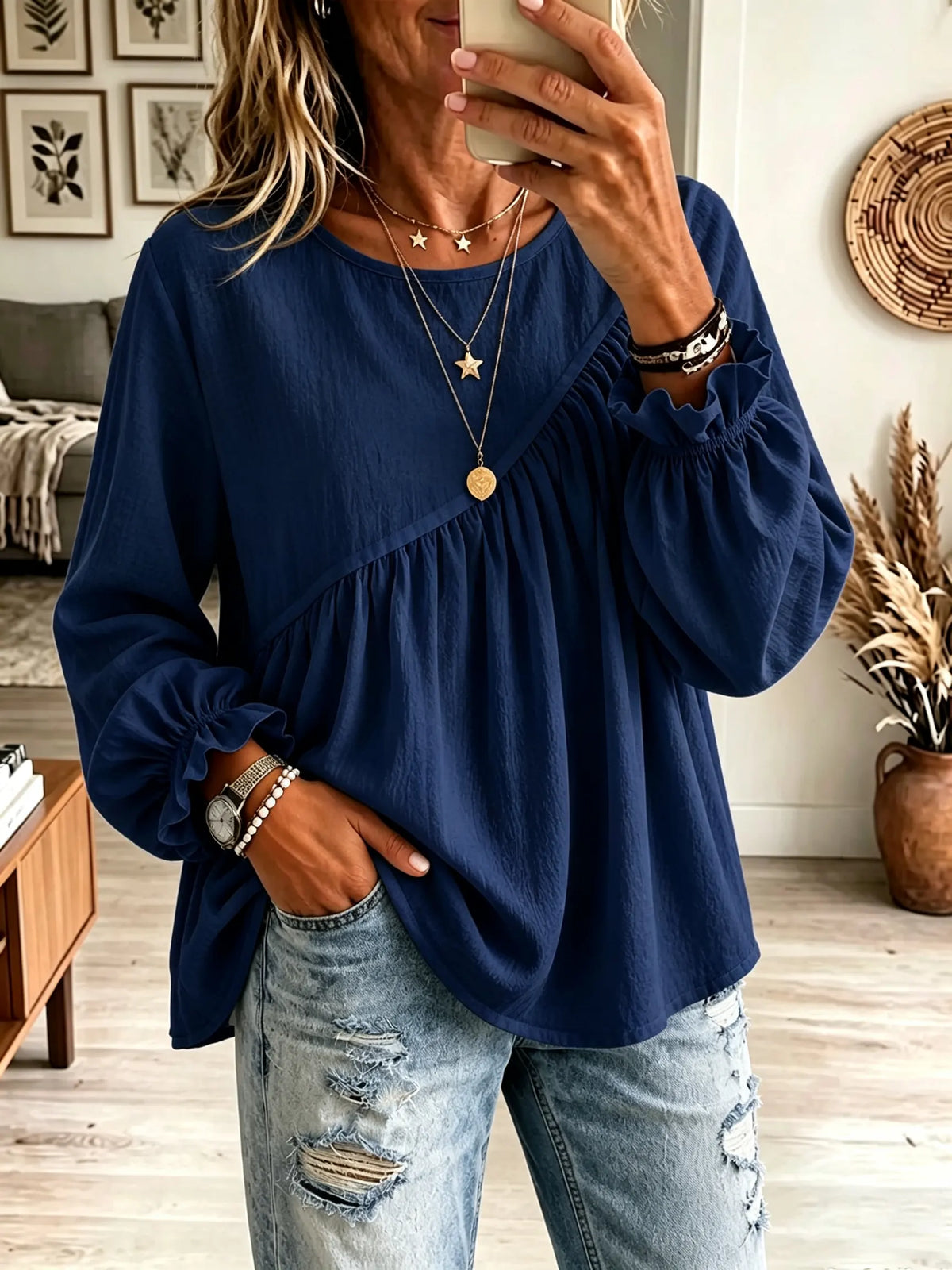Women's Asymmetrical Gathered Peplum Blouse