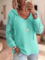 Retro Elegant Lace Hollow Patchwork Hooded Casual Long Sleeve Top