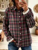 Plaid Button Down Shirt with Lace Cuff