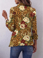 Retro Leopard Floral Art Pattern Print Ruffle Casual Stylish Cotton Lapel Coat