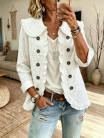 Women Solid Ruffle Collar Short Jacket