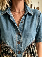 Women's Denim Yoke Floral Maxi Dress