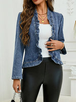 Retro Ruffle Art Casual Stylish Long Sleeve Denim Coat