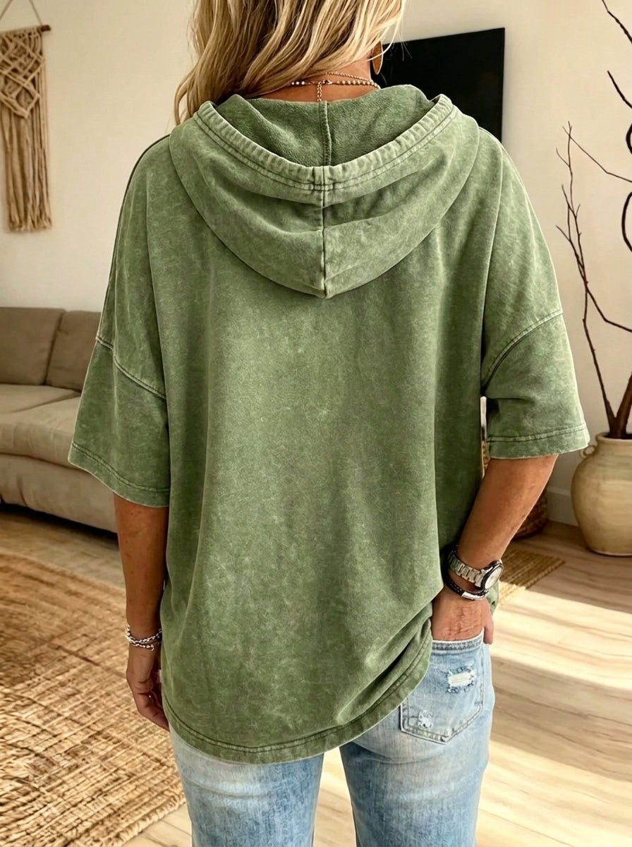 Women Vintage Washed Dachshund Print Short Sleeve Hoodie