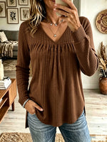 Women's Gathered Empire Waist V-Neck Knit Top