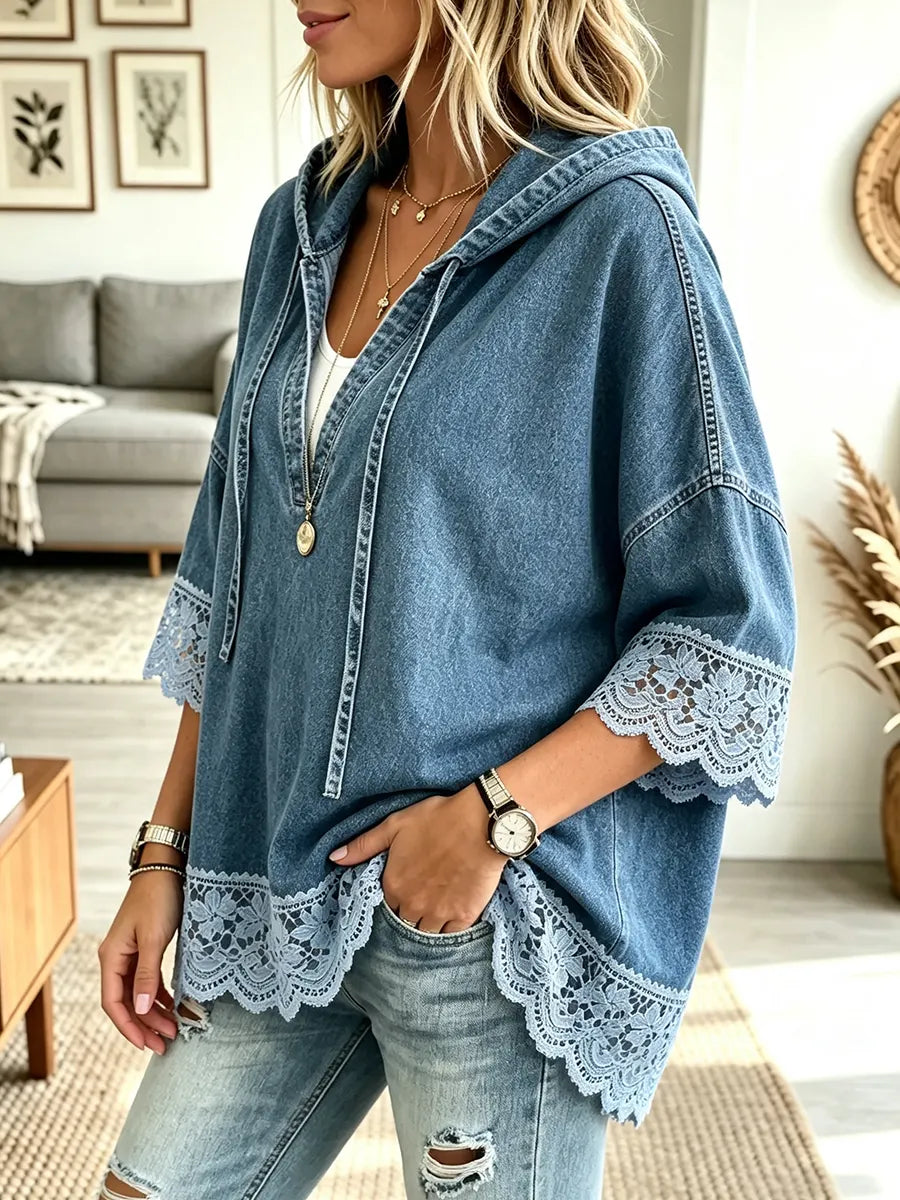 Women's Lace Denim Hoodie