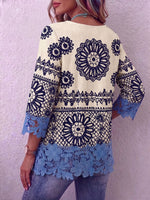 Vintage Elegant Pattern Print Patchwork Hollowed Out Lace Shirt
