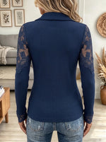 Women's Lace Trim Zip-Up Ribbed Top